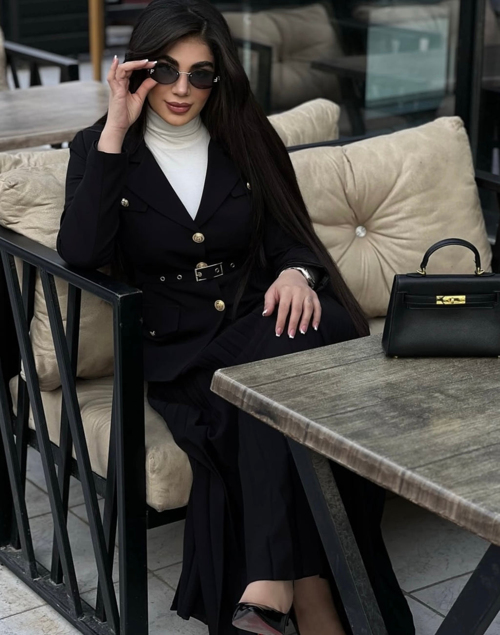 ensemble ahlem 3 pieces🇹🇷 jupe longue plissée avec fermeture + blazer avec doublure + une ceinture