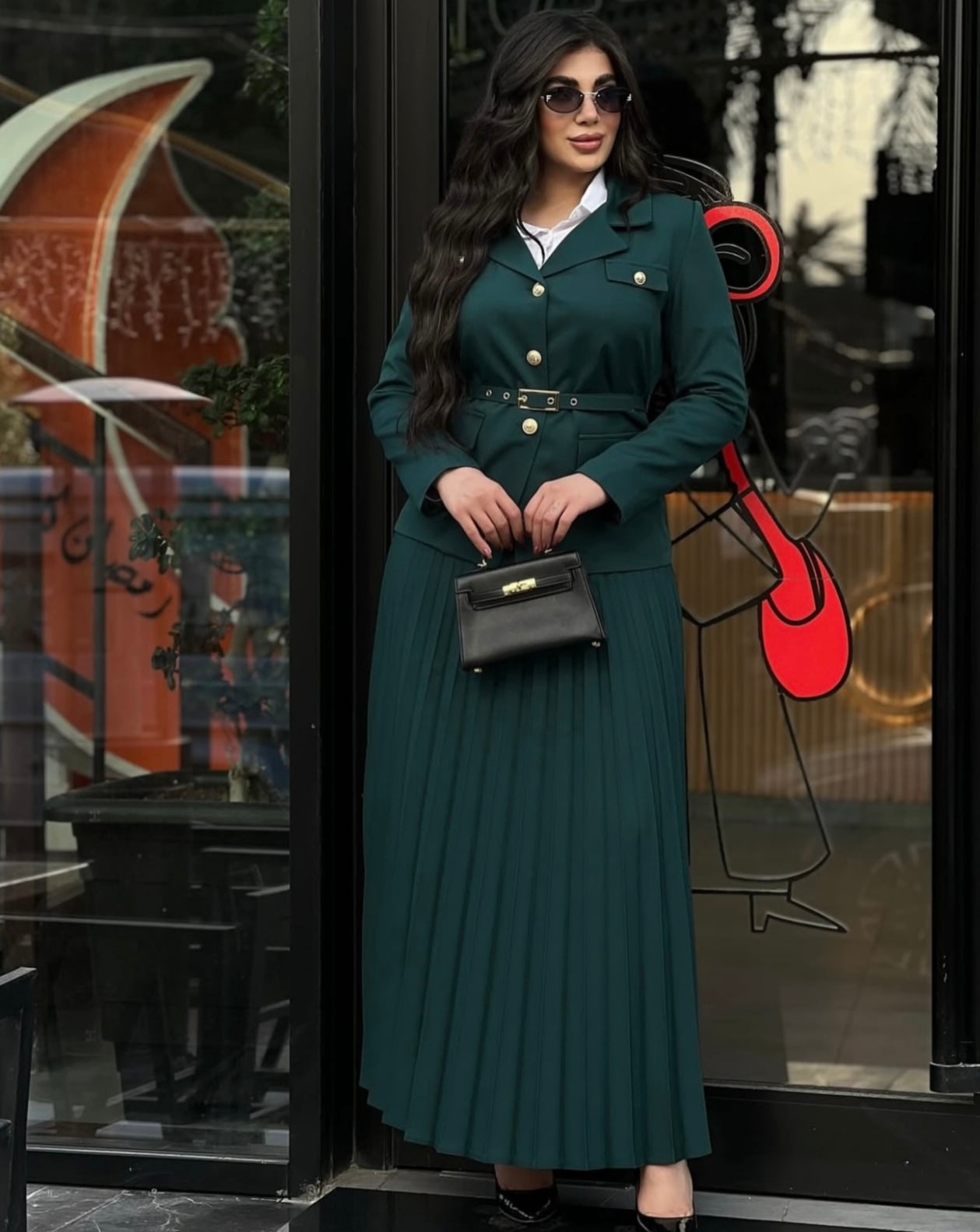 ensemble ahlem 3 pieces🇹🇷 jupe longue plissée avec fermeture + blazer avec doublure + une ceinture