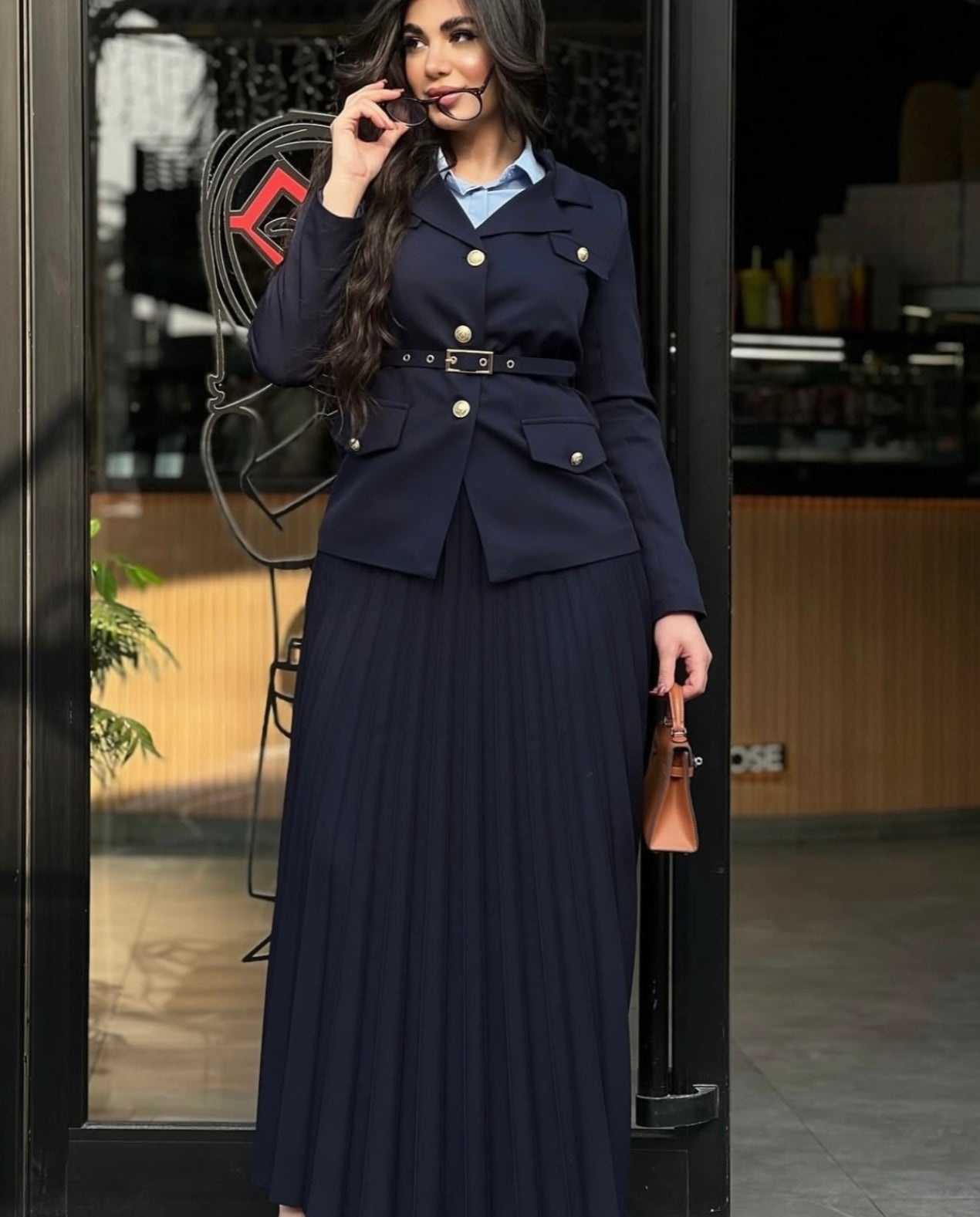 ensemble ahlem 3 pieces🇹🇷 jupe longue plissée avec fermeture + blazer avec doublure + une ceinture