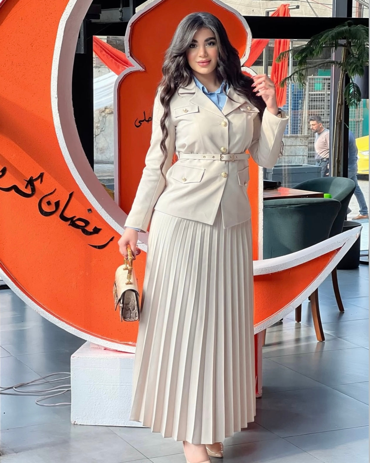 ensemble ahlem 3 pieces🇹🇷 jupe longue plissée avec fermeture + blazer avec doublure + une ceinture